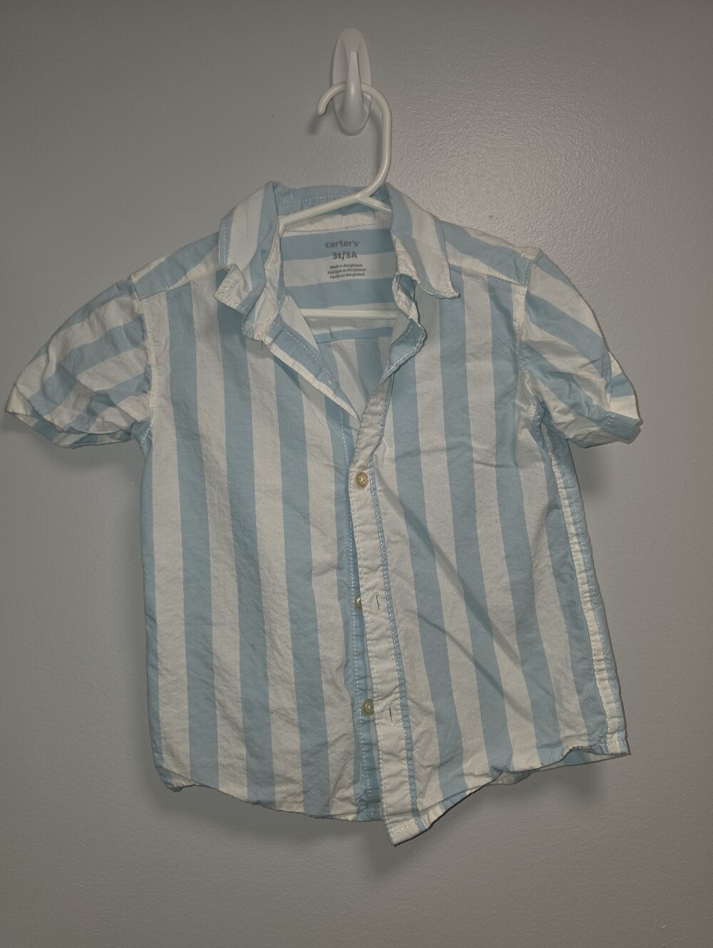 Carter's Boys Light Blue & White Striped Short Sleeve Shirt